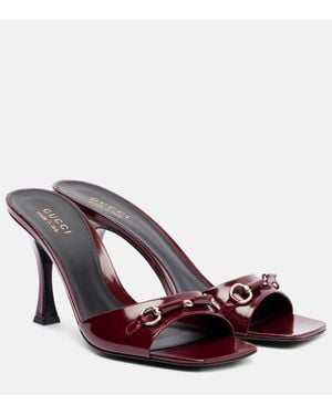 Gucci Selene Horsebit Leather Mules - Red