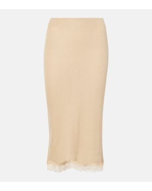 The Row Indira Lace-Trimmed Silk-Blend Midi Skirt - Natural