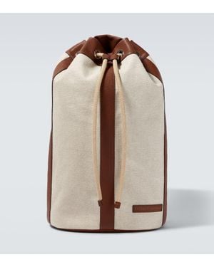 Brunello Cucinelli Leather-Trimmed Canvas Backpack - Brown