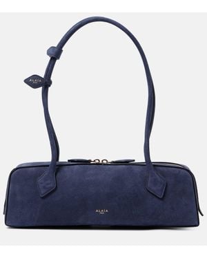 Alaïa Schultertasche Le Teckel Medium Aus Veloursleder - Blau