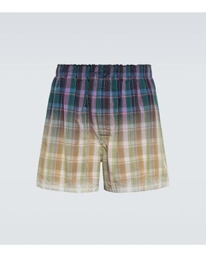 Maison Margiela Checked Cotton Shorts - Blue