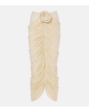 Magda Butrym Floral-Applique Ruched Midi Skirt - Natural