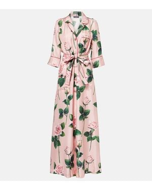 Dolce & Gabbana Floral Belted Silk Satin Maxi Dress - Pink