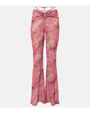 Bananhot Teresa Sheer Mid-Rise Flared Trousers - Pink