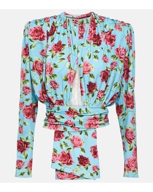 Magda Butrym Floral Cutout Silk-Blend Top - Blue