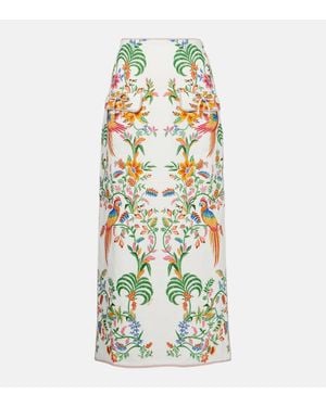FARM Rio Printed Linen Midi Skirt - White