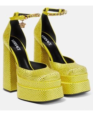 Versace Medusa Aevitas Embellished Platform Pumps - Yellow