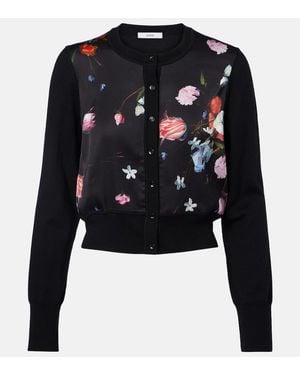 Erdem Floral Printed Cropped Wool Cardigan - Black
