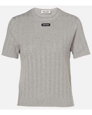 Miu Miu Top De Algodon Acanalado - Gris