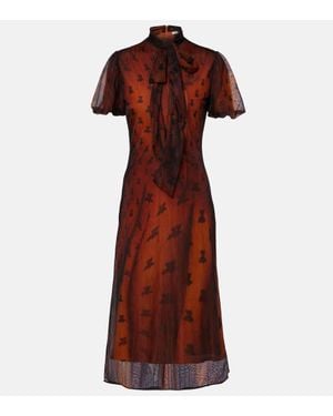 Acne Studios Bow-Detail Printed Sheer Midi Dress - Red