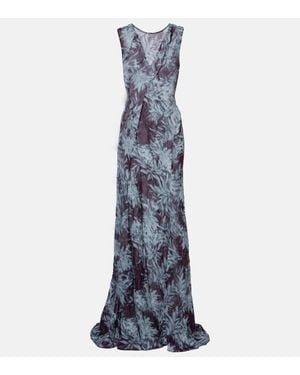 Dries Van Noten Printed Chiffon Gown - Blue