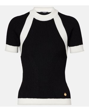 Balmain Ribbed-Knit Top - Black