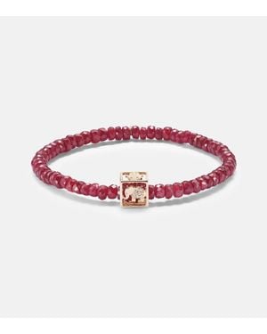 Sydney Evan Open Icon 14Kt Beaded Bracelet With Rubies And Diamonds - Red