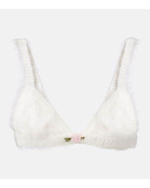 Alessandra Rich Mohair And Wool-Blend Bra Top - White
