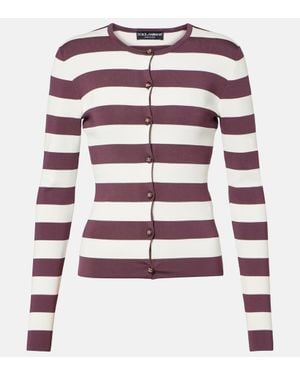 Dolce & Gabbana Gestreifter Rundhals-Cardigan Aus Viskose - Weiß