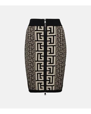 Balmain Monogram High Waist Skirt - Black