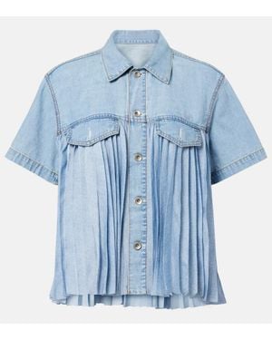 Sacai Pleated Denim Shirt - Blue