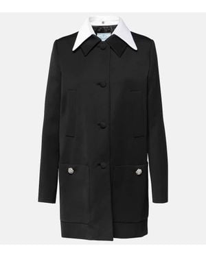 Prada Mantel Aus Schurwolle Mit Satin - Schwarz