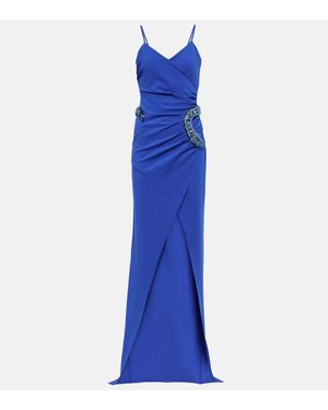 Balmain Maxikleid Aus Stretch-jersey Mit Verzierung, Raffungen Und Wickeleffekt - Blau
