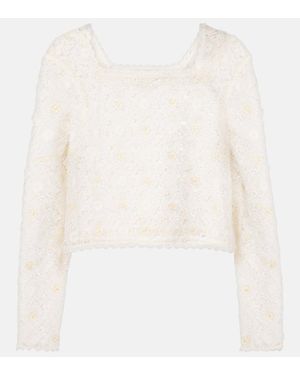 RIXO London Top cropped Natayla in crochet - Bianco