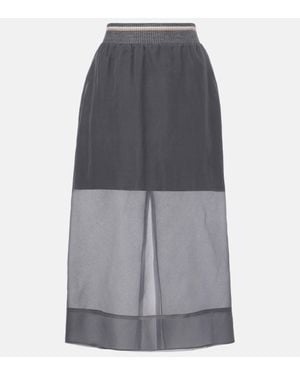 Brunello Cucinelli Sheer Silk Midi Skirt - Grey