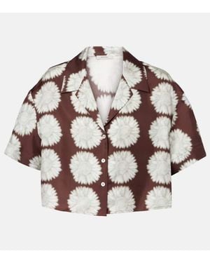 Asceno Lincoln Floral Silk Twill Cropped Shirt - Brown