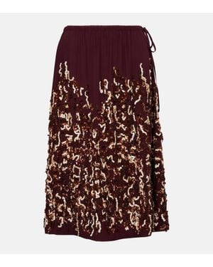 Dries Van Noten Falda Midi De Seda Con Lentejuelas - Morado