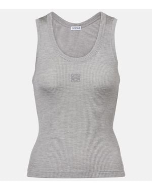 Loewe Anagram-Embroidered Scoop-Neck Silk-Blend Top - Gray
