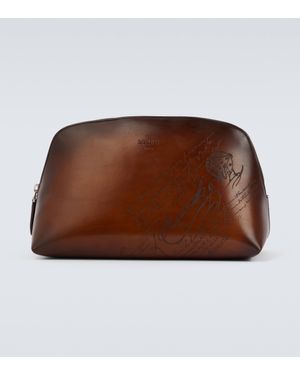 Berluti Toujours Soft Scritto Leather Pouch - Brown