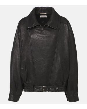Saint Laurent Oversize-Bomberjacke aus Leder - Schwarz