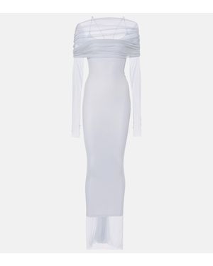 Christopher Esber Veiled Off-Shoulder Tulle Maxi Dress - White