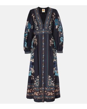 FARM Rio Blossom Tapestry Cotton Midi Dress - Blue