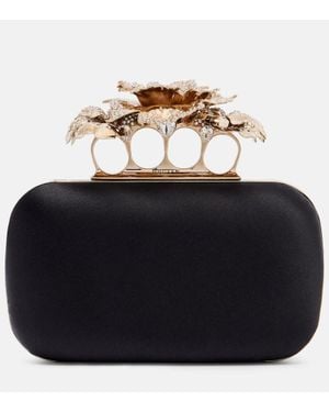 McQueen Pochette Carnation Knuckle En Satin - Noir