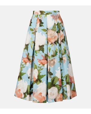 Erdem Floral Pleated Cotton Midi Skirt - Green