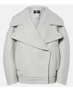 Balmain Oversized Wool And Cashmere Peacoat - Gray