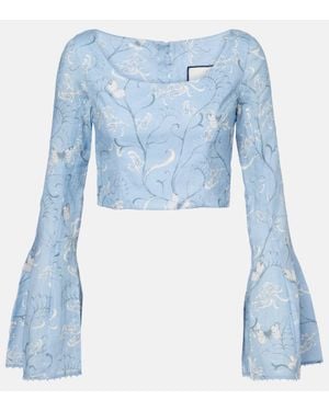 Agua Bendita Cropped-Top Limoncillo Lymanopoda Aus Leinen - Blau
