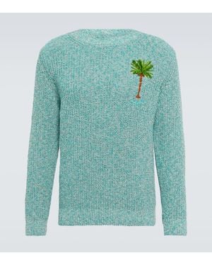 Alanui Pullover Palm Tree Aus Einem Baumwollgemisch - Blau
