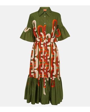 La DoubleJ Choux Printed Cotton Poplin Midi Dress - Green