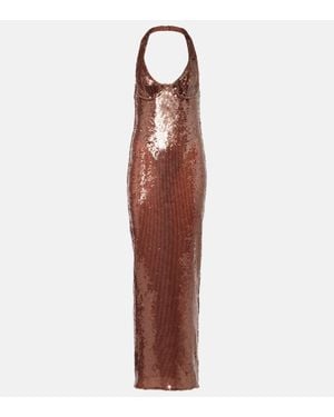 The New Arrivals Ilkyaz Ozel Coralie Sequined Halterneck Gown - Brown