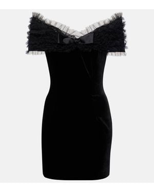 Alessandra Rich Off-Shoulder Velvet And Tulle Minidress - Black