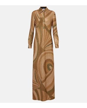 PUCCI Iride Lame Jersey Shirt Dress - Natural