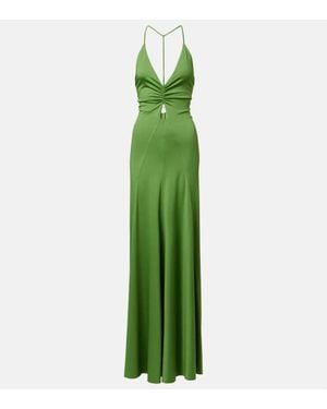 Victoria Beckham Ruched Cutout Jersey Gown - Green