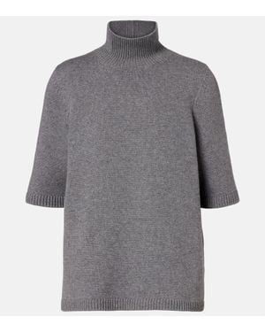 Alaïa Knitted Cashmere-Blend Turtleneck Top - Gray