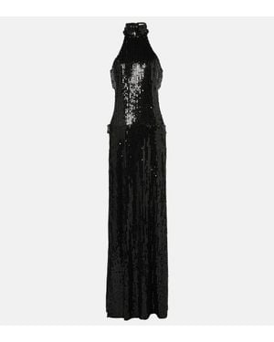 The New Arrivals Ilkyaz Ozel Sequined Cutout Halterneck Gown - Black