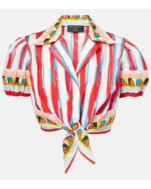 Dolce & Gabbana Cropped Striped Cotton Shirt - Red
