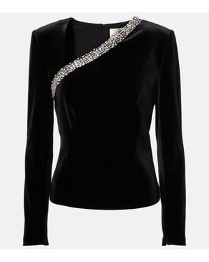 Roland Mouret Crystal-embellished Velvet Top - Black