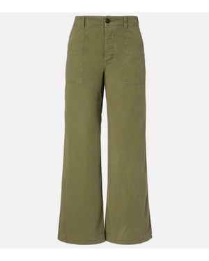 Nili Lotan Leon Mid-Rise Cotton Twill Wide-Leg Trousers - Green