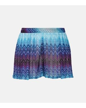 Missoni Zig Zag Lame Wide-Leg Shorts - Blue