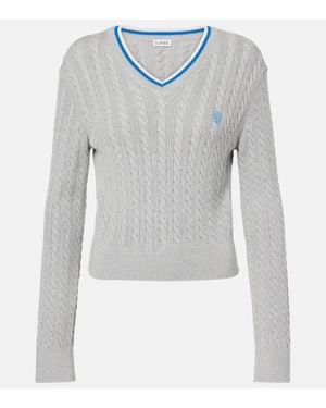 Loewe Cable-knit Cropped Cotton Jumper - Grey