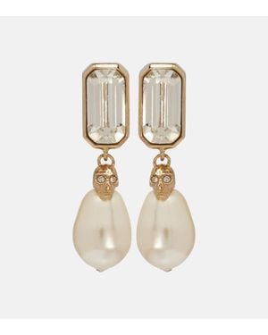 McQueen Skull Embellished Drop Earrings - Metallic